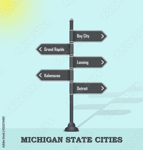 Road signpost template for USA towns and cities - Michigan state