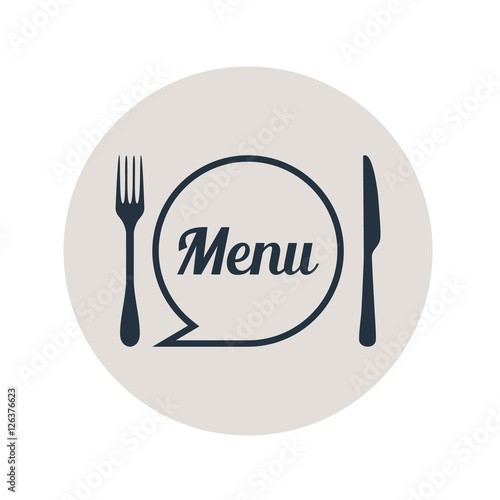Icono plano menu con cubiertos en circulo gris