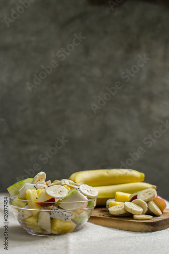 Fruit salad on whites background
