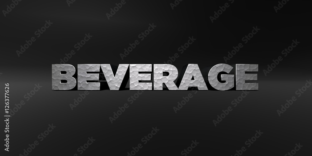 BEVERAGE - hammered metal finish text on black studio - 3D rendered royalty free stock photo. This image can be used for an online website banner ad or a print postcard. BEVERAGE - hammered metal finish text on black studio - 3D rendered royalty free stock photo. This image can be used for an online website banner ad or a print postcard.