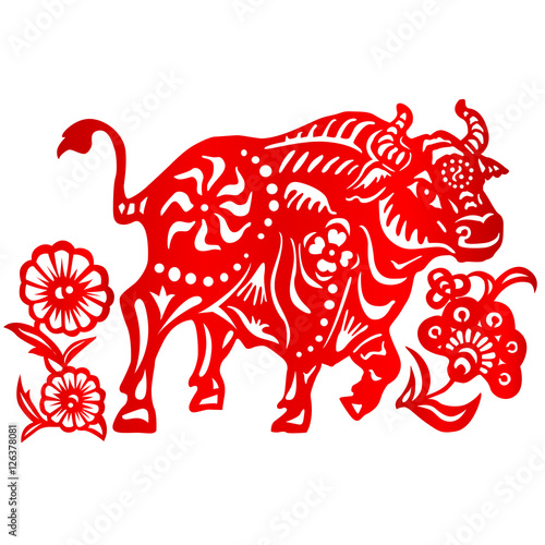 Zodiac Sign for Year of Ox, The Chinese traditional paper-cut art