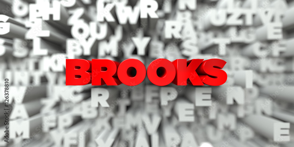 BROOKS - Red text on typography background - 3D rendered royalty free stock image. This image can be used for an online website banner ad or a print postcard. BROOKS - Red text on typography background - 3D rendered royalty free stock image. This image can be used for an online website banner ad or a print postcard.