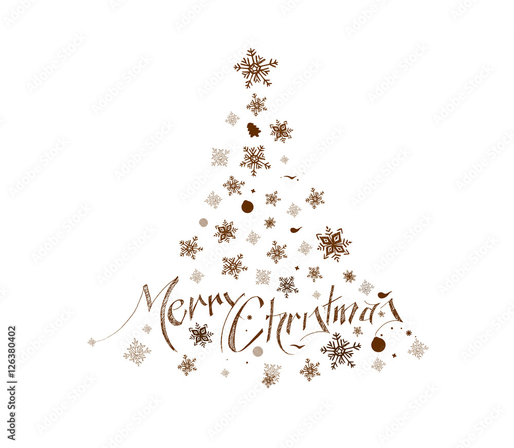 Merry Christmas! Christmas Background - Christmas tree Hand Sketchy drawing  design elements, Christmas tree made by snow line art, for holiday cards,  for decorations wallpaper, vector design Stock Vector | Adobe Stock