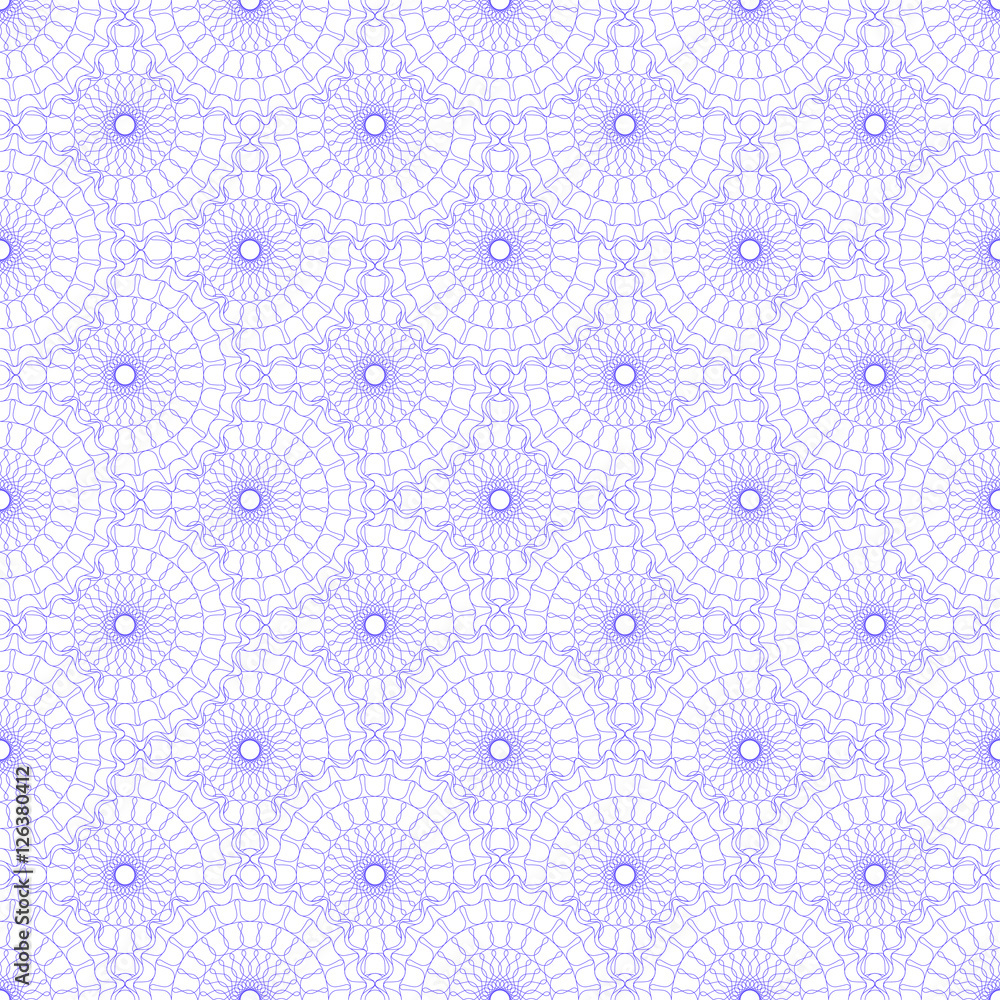Seamless abstract background pattern with blue guilloche ornament scales isolated on white (transparent) background. Vector illustration eps