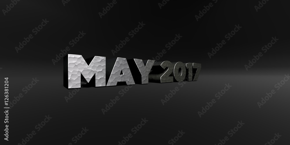 Obraz premium MAY 2017 - hammered metal finish text on black studio - 3D rendered royalty free stock photo. This image can be used for an online website banner ad or a print postcard.