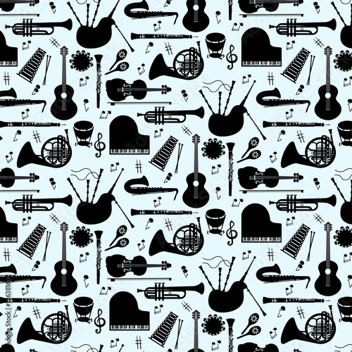 Musical instruments  pattern with vector icons.