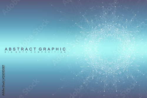 Graphic abstract background communication. Big data complex. Perspective backdrop of depth. Minimal array with compounds lines and dots. Digital data visualization. Big data vector illustration.