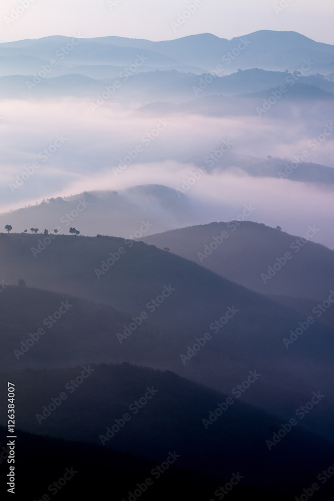 Misty hills in the morning