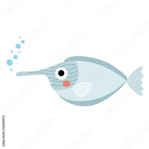 Unicorn Fish animal cartoon character. Isolated on white background. Vector illustration.