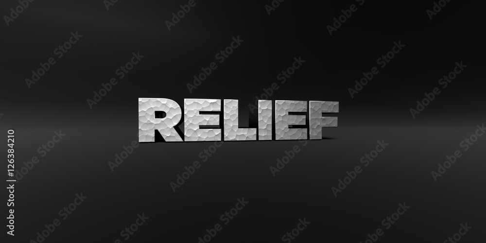RELIEF - hammered metal finish text on black studio - 3D rendered royalty free stock photo. This image can be used for an online website banner ad or a print postcard. RELIEF - hammered metal finish text on black studio - 3D rendered royalty free stock photo. This image can be used for an online website banner ad or a print postcard.
