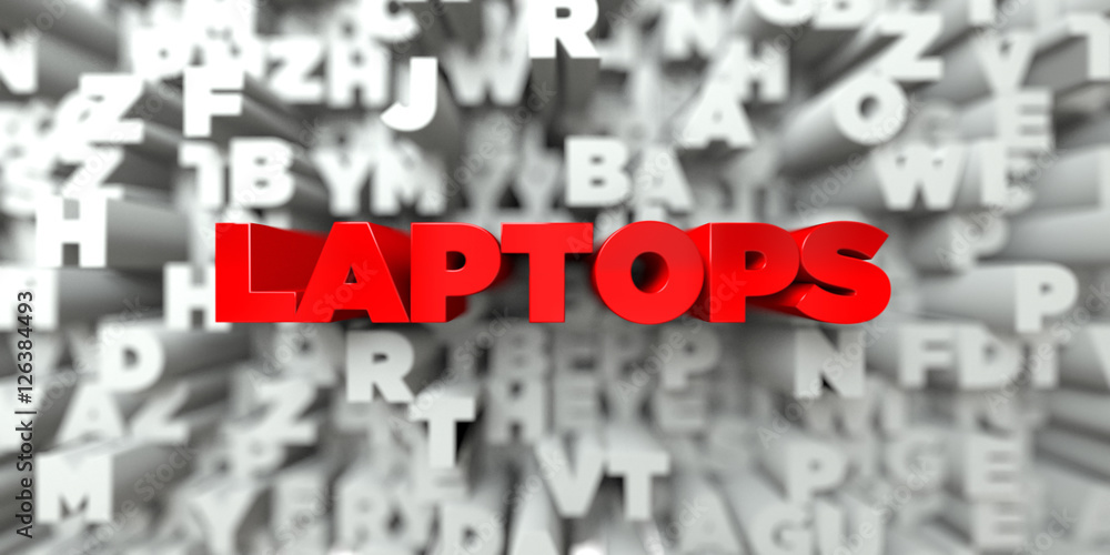 LAPTOPS - Red text on typography background - 3D rendered royalty free stock image. This image can be used for an online website banner ad or a print postcard. LAPTOPS - Red text on typography background - 3D rendered royalty free stock image. This image can be used for an online website banner ad or a print postcard.