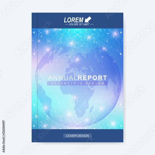 Modern vector template for brochure, leaflet, flyer, cover, magazine or annual report. Molecular layout in A4 size. Business, science, technology design book layout. Scientific background presentation