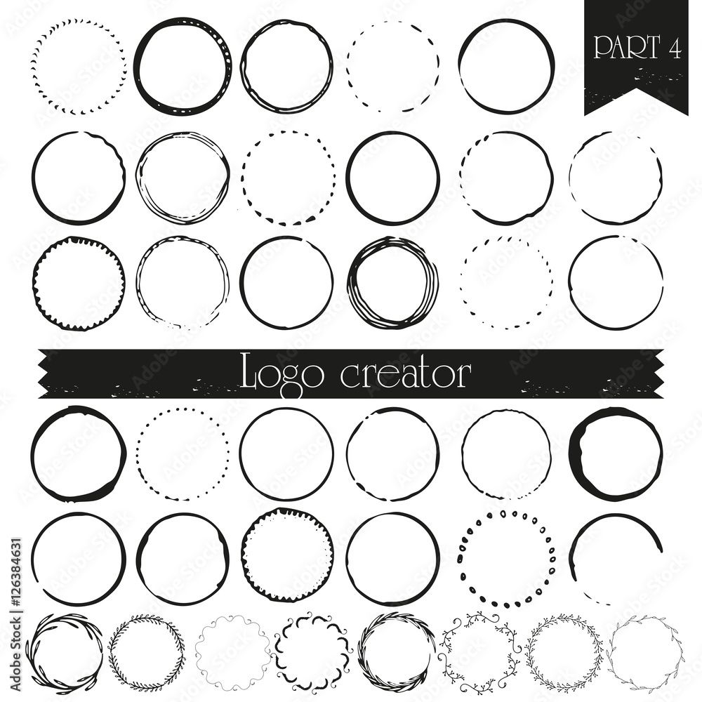 Vintage, hipster handdrawn logo elements with hand drawn circles ...