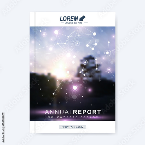 Modern vector template for brochure, leaflet, flyer, cover, magazine or annual report. Layout in A4 size. Business, science and technology design book layout. Urban blurred background presentation.