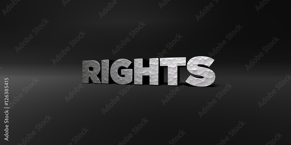 RIGHTS - hammered metal finish text on black studio - 3D rendered royalty free stock photo. This image can be used for an online website banner ad or a print postcard. RIGHTS - hammered metal finish text on black studio - 3D rendered royalty free stock photo. This image can be used for an online website banner ad or a print postcard.