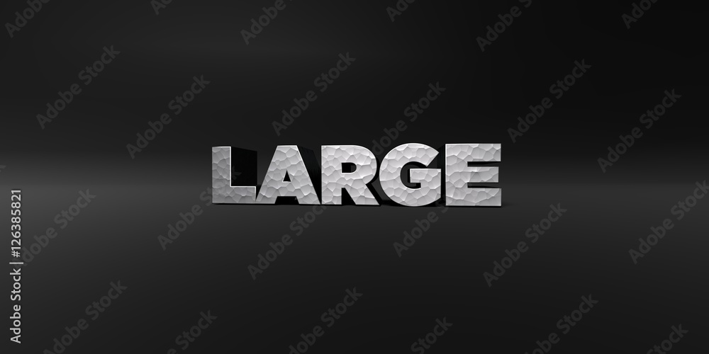 LARGE - hammered metal finish text on black studio - 3D rendered royalty free stock photo. This image can be used for an online website banner ad or a print postcard.