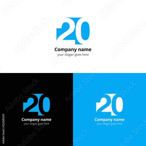 20 logo icon flat and vector design template. Monogram numbers two and zero. Creative vision concept twenty logotype, elements, sign, symbol for card, brand.