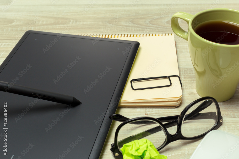 Working place of designer, close-up Working place of designer, close-up