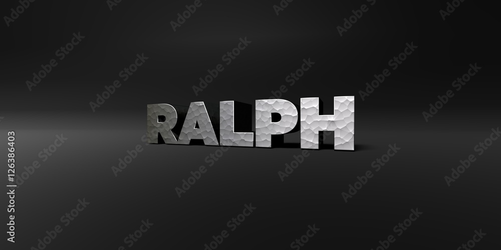 RALPH - hammered metal finish text on black studio - 3D rendered royalty free stock photo. This image can be used for an online website banner ad or a print postcard. RALPH - hammered metal finish text on black studio - 3D rendered royalty free stock photo. This image can be used for an online website banner ad or a print postcard.
