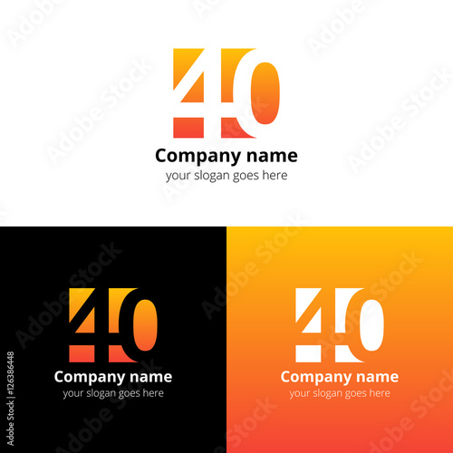 40 logo icon flat and vector design template. Monogram years numbers four and zero. Logotype forty with orange gradient color. Creative vision concept logo, elements, sign, symbol for card,
