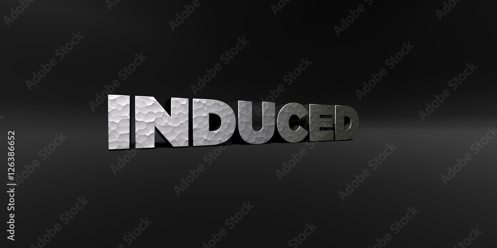 INDUCED - hammered metal finish text on black studio - 3D rendered royalty free stock photo. This image can be used for an online website banner ad or a print postcard.