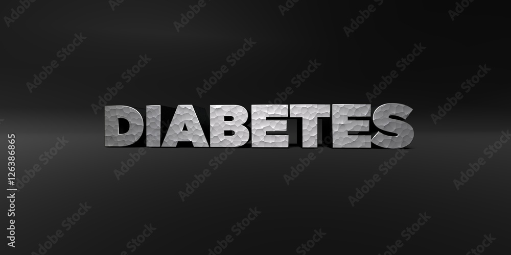 Obraz premium DIABETES - hammered metal finish text on black studio - 3D rendered royalty free stock photo. This image can be used for an online website banner ad or a print postcard.