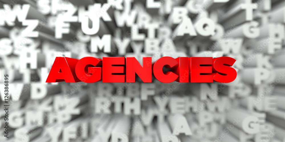 AGENCIES - Red text on typography background - 3D rendered royalty free stock image. This image can be used for an online website banner ad or a print postcard. AGENCIES - Red text on typography background - 3D rendered royalty free stock image. This image can be used for an online website banner ad or a print postcard.