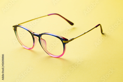 Blue and pink rim of glasses