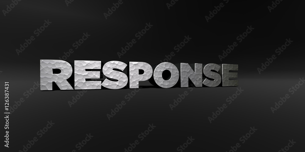 RESPONSE - hammered metal finish text on black studio - 3D rendered royalty free stock photo. This image can be used for an online website banner ad or a print postcard. RESPONSE - hammered metal finish text on black studio - 3D rendered royalty free stock photo. This image can be used for an online website banner ad or a print postcard.