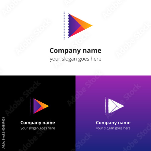 Play music sound button and video movie film strips flat logo icon vector template. Abstract symbol and button with colorful gradient for music, cinema, television, industrial service or company.