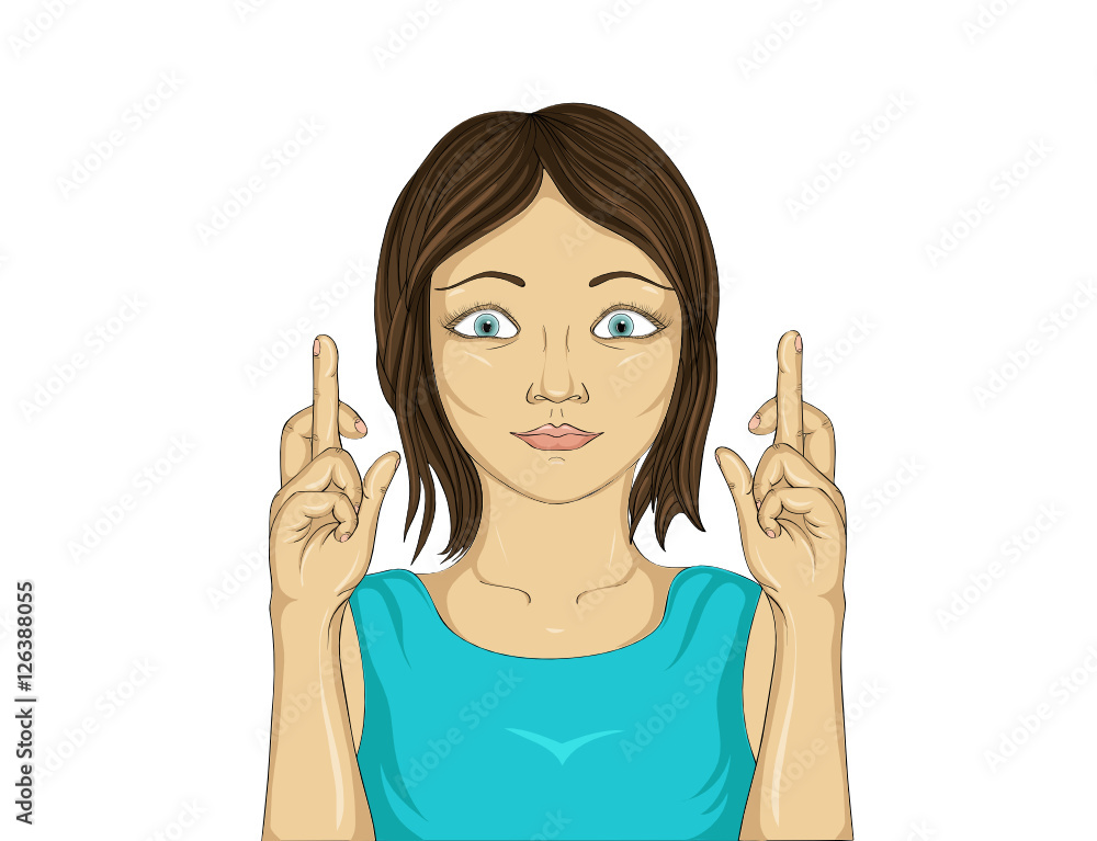 Young woman crossing her fingers. Happy girl makes a wish. Young woman crossing her fingers. Happy girl makes a wish.