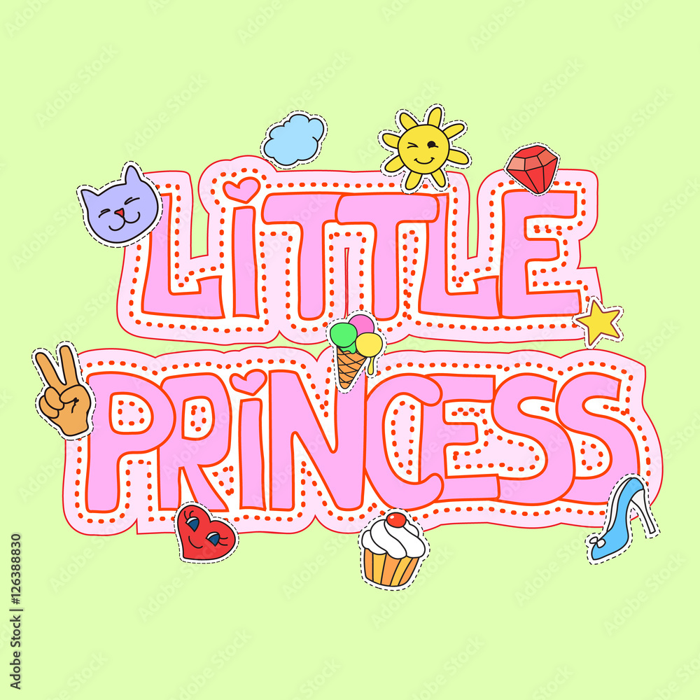 Little princess fashion girlish illustration fot t-shirt print, pretty design with patches Little princess fashion girlish illustration fot t-shirt print, pretty design with patches