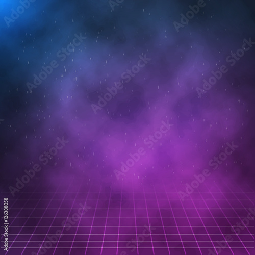 Vector Clouds on Night Background. 1980s Retro Neon Poster. Oute