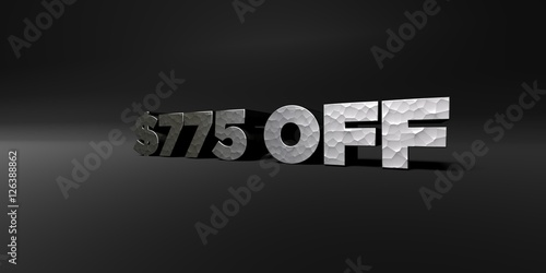 $775 OFF - hammered metal finish text on black studio - 3D rendered royalty free stock photo. This image can be used for an online website banner ad or a print postcard.