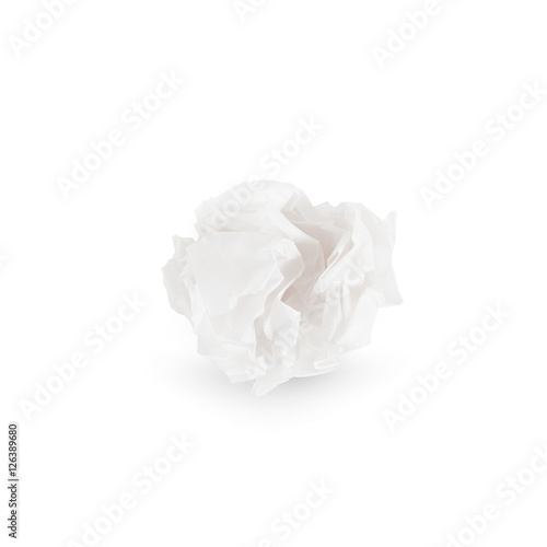 Crumpled white paper ball isolated over white background