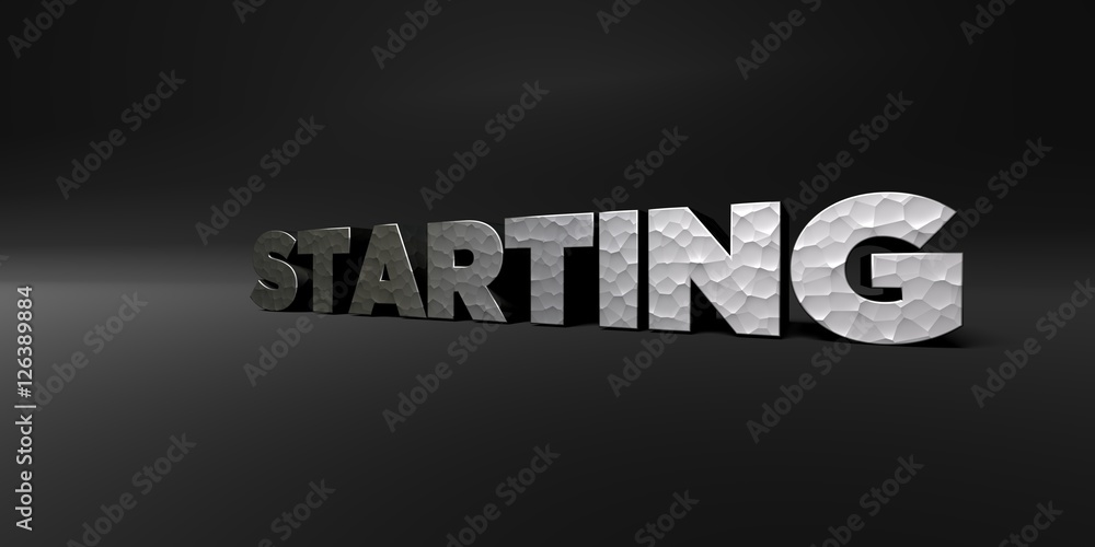STARTING - hammered metal finish text on black studio - 3D rendered royalty free stock photo. This image can be used for an online website banner ad or a print postcard. STARTING - hammered metal finish text on black studio - 3D rendered royalty free stock photo. This image can be used for an online website banner ad or a print postcard.
