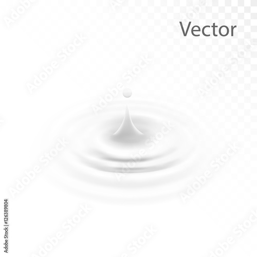 milk or white liquid drop, ripple surface. Cream circle with falling drip. Yogurt wave made by gradient mesh tool. isolated. vector. 3d illustration.
