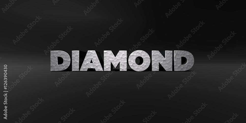 Fototapeta premium DIAMOND - hammered metal finish text on black studio - 3D rendered royalty free stock photo. This image can be used for an online website banner ad or a print postcard.