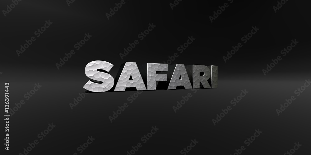 SAFARI - hammered metal finish text on black studio - 3D rendered royalty free stock photo. This image can be used for an online website banner ad or a print postcard. SAFARI - hammered metal finish text on black studio - 3D rendered royalty free stock photo. This image can be used for an online website banner ad or a print postcard.