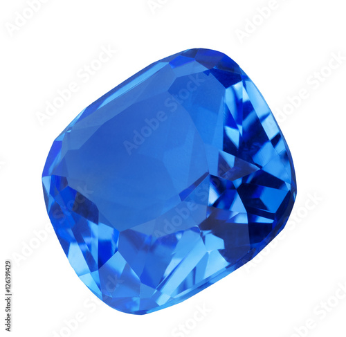 dark blue sapphire gem on white