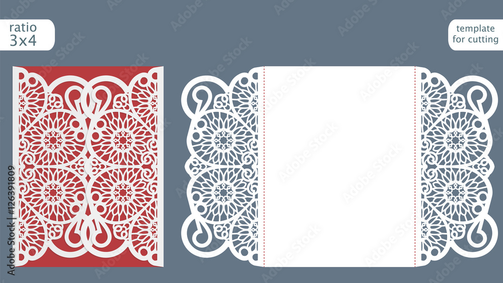 Laser cut wedding invitation card template vector. Die cut paper card
