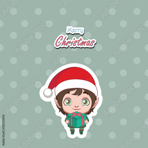 Greeting of a cute elf holding a gift box