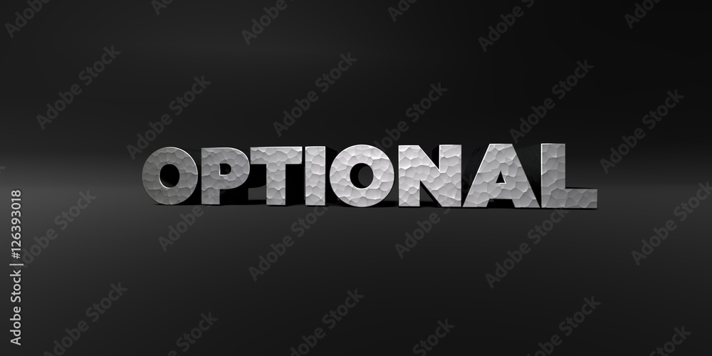 OPTIONAL - hammered metal finish text on black studio - 3D rendered royalty free stock photo. This image can be used for an online website banner ad or a print postcard.