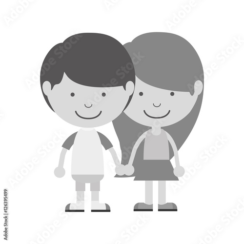 monochrome couple of children taken from the hand vector illustration
