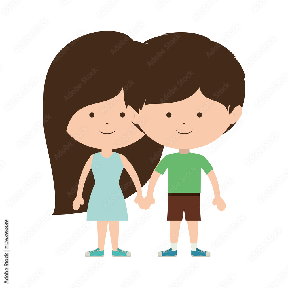 couple of children taken from the hand and dark brown hair vector illustration couple of children taken from the hand and dark brown hair vector illustration