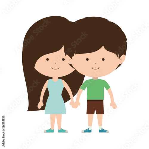 couple of children taken from the hand and dark brown hair vector illustration