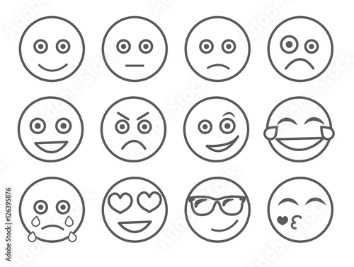 Emoticon vector illustration. Set emoticon face on a white background. Collection emotions Line style. Different emotions collection. Smiles set