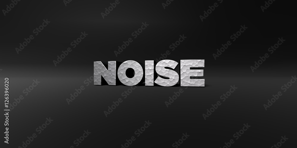 NOISE - hammered metal finish text on black studio - 3D rendered royalty free stock photo. This image can be used for an online website banner ad or a print postcard. NOISE - hammered metal finish text on black studio - 3D rendered royalty free stock photo. This image can be used for an online website banner ad or a print postcard.
