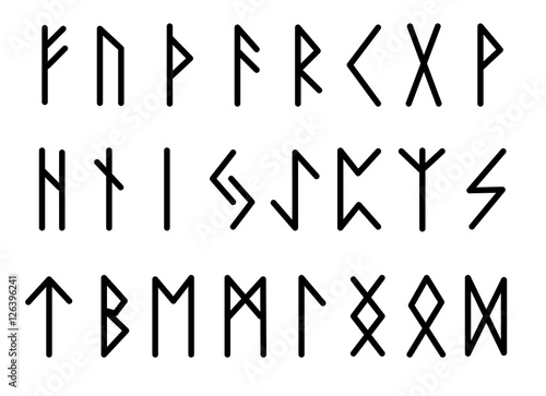 Rune set of letters, runes alphabet. Runic alphabet. Writing ancient. Futhark. Vector illustration photo
