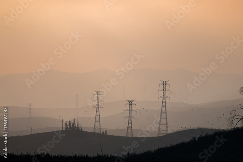 Electric towers in the mist